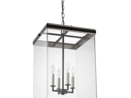 Crossroads 4-Light Foyer Pendant Matte Black with Clear Glass Hot on Sale