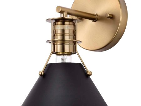 Outpost 1-Light Wall Sconce Matte Black with Burnished Brass For Sale