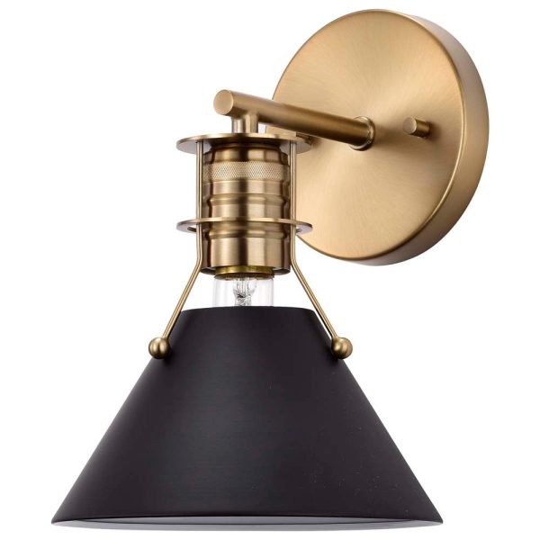 Outpost 1-Light Wall Sconce Matte Black with Burnished Brass For Sale