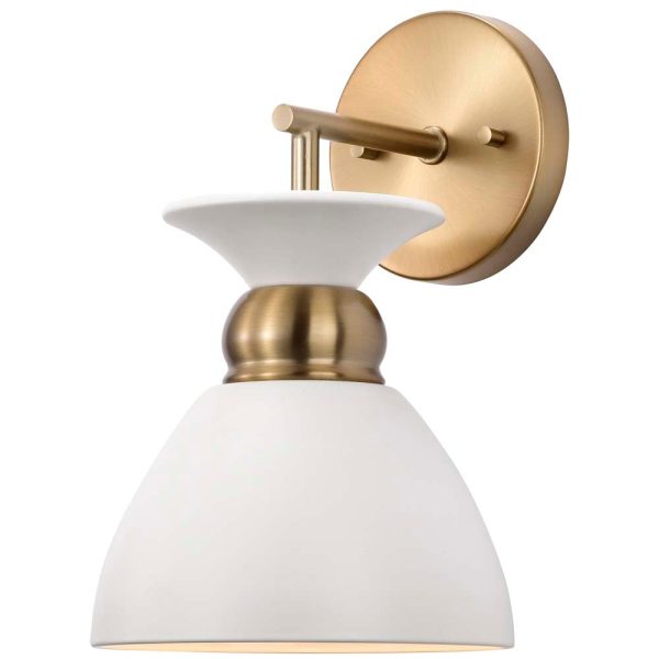 Perkins 1-Light Wall Sconce Matte White with Burnished Brass Hot on Sale