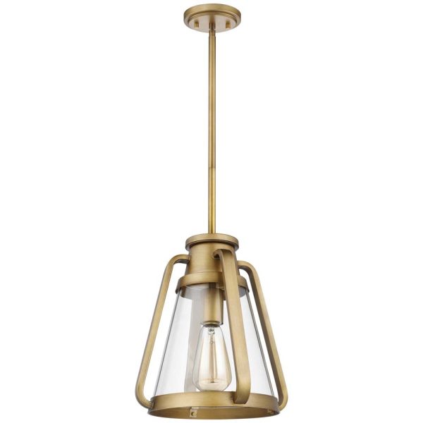 Everett 1-Light 10-in Pendant Natural Brass with Clear Glass Cheap