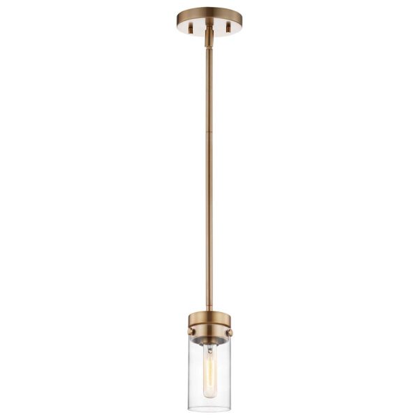 Intersection 1-Light Mini Pendant Burnished Brass with Clear Glass For Discount