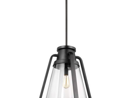 Everett 1-Light 18-in Pendant Matte Black with Clear Glass For Sale