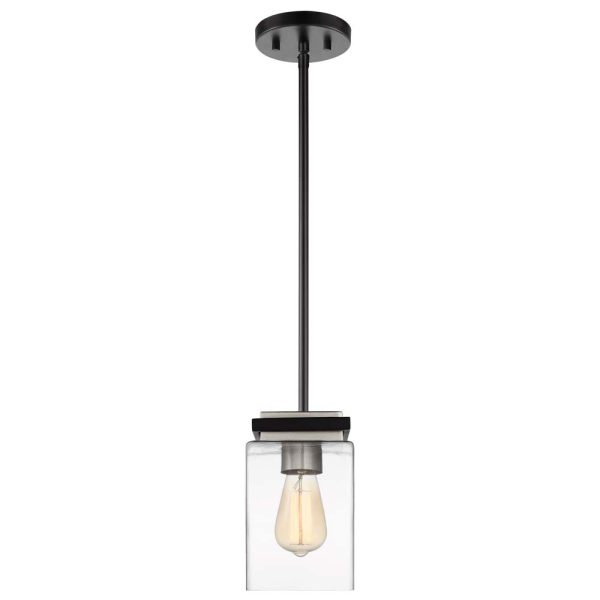 Crossroads 1-Light Mini Pendant Matte Black with Clear Glass For Cheap