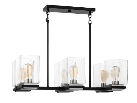 Crossroads 6-Light Island Pendant Matte Black with Clear Glass Cheap