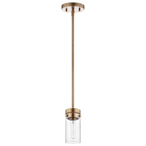 Intersection 1-Light Mini Pendant Burnished Brass with Clear Glass For Discount