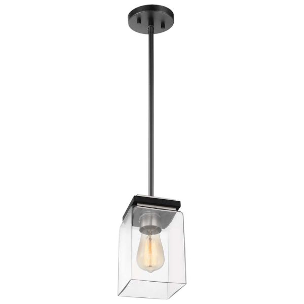 Crossroads 1-Light Mini Pendant Matte Black with Clear Glass For Cheap