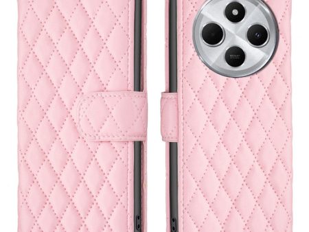 Rhombus pattern matte Xiaomi Redmi 14C flip case - Pink Hot on Sale