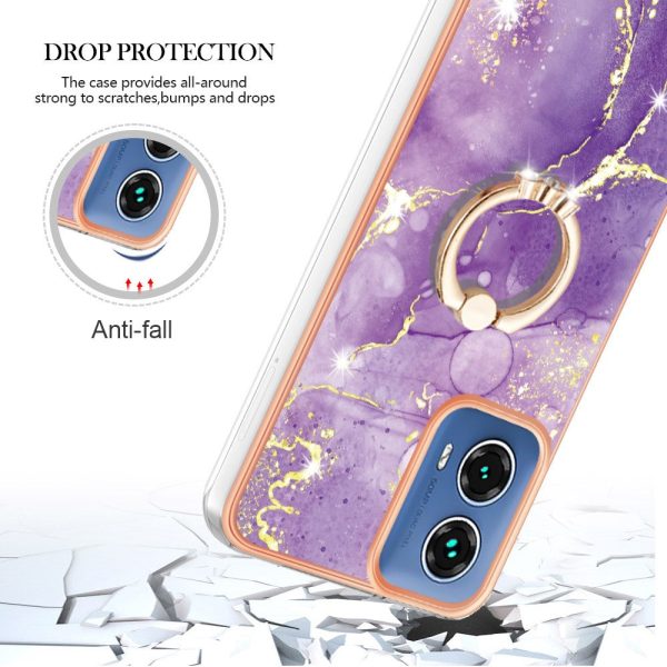 Marble patterned Motorola Moto G34 cover with ring holder - Purple 002 Fashion