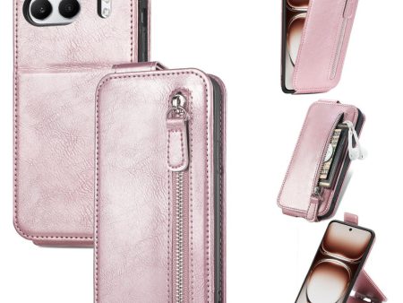 Vertical OnePlus Nord 4 flip phone case with zipper - Rose Gold Online Sale