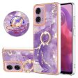 Marble patterned Motorola Moto E14 cover with ring holder - Purple 002 For Cheap