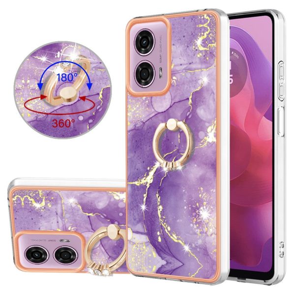 Marble patterned Motorola Moto E14 cover with ring holder - Purple 002 For Cheap