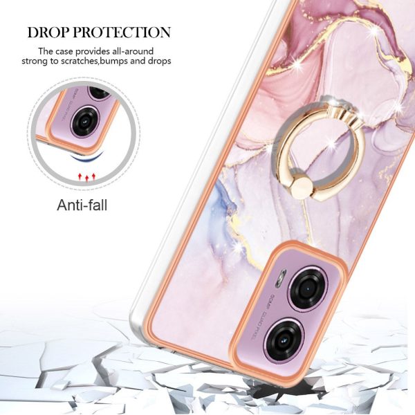 Marble patterned Motorola Moto E14 cover with ring holder - Rose Gold 005 Cheap