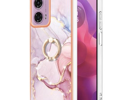 Marble patterned Motorola Moto E14 cover with ring holder - Rose Gold 005 Cheap