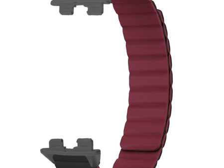 Huawei Band 9 Magnetic Wrist Band Adjustable Silicone Watch Strap Watch Replacement Accessory - Black+Wine Red For Sale