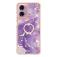 Marble patterned Motorola Moto E14 cover with ring holder - Purple 002 For Cheap