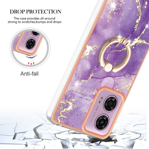 Marble patterned Motorola Moto E14 cover with ring holder - Purple 002 For Cheap