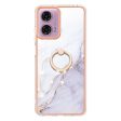 Marble patterned Motorola Moto E14 cover with ring holder - White 006 For Cheap