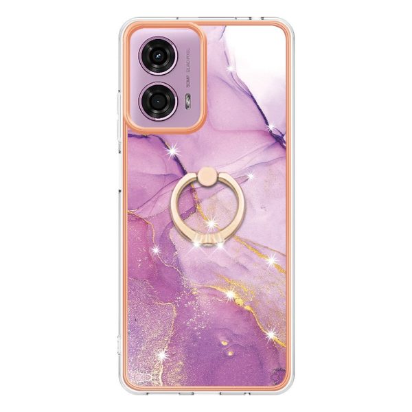 Marble patterned Motorola Moto E14 cover with ring holder - Purple 001 For Sale