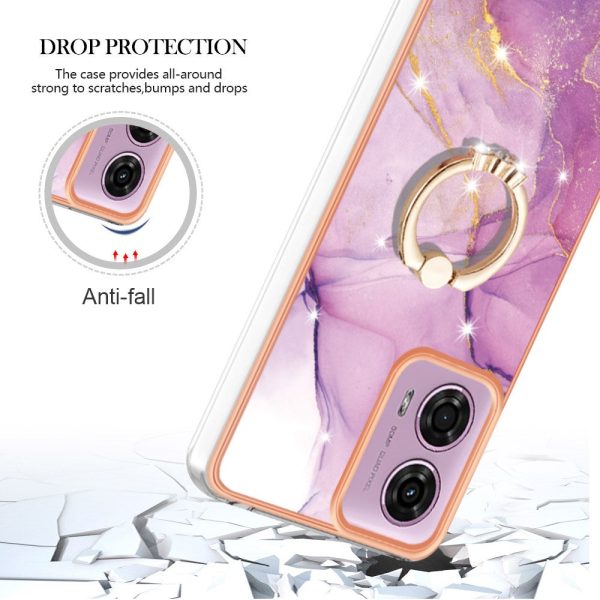 Marble patterned Motorola Moto E14 cover with ring holder - Purple 001 For Sale