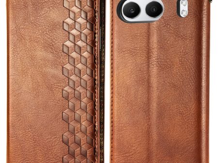 OnePlus Nord 4 leather case with a stylish rhombus imprint - Brown Fashion