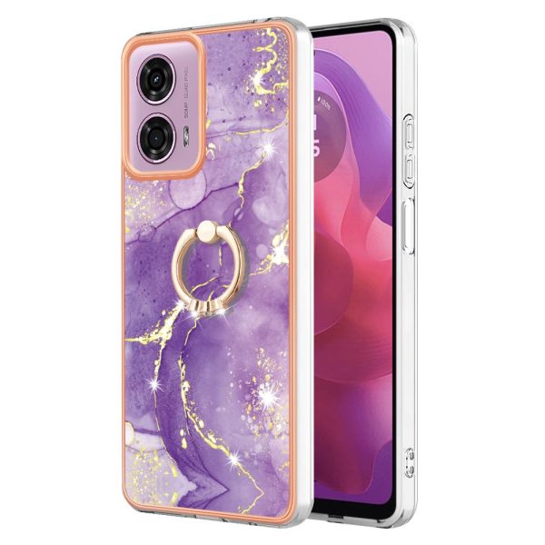 Marble patterned Motorola Moto E14 cover with ring holder - Purple 002 For Cheap