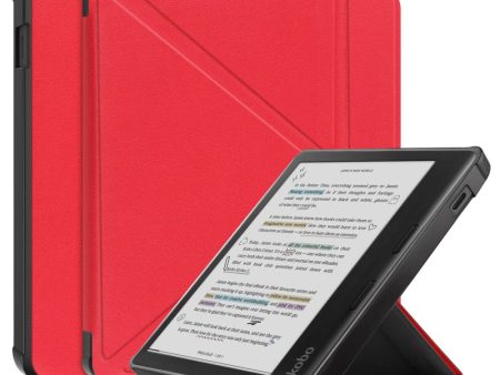 Stand Case for Kobo Libra Colour eReaders PU Leather Sleeve Cover with Auto Wake   Sleep - Red For Discount