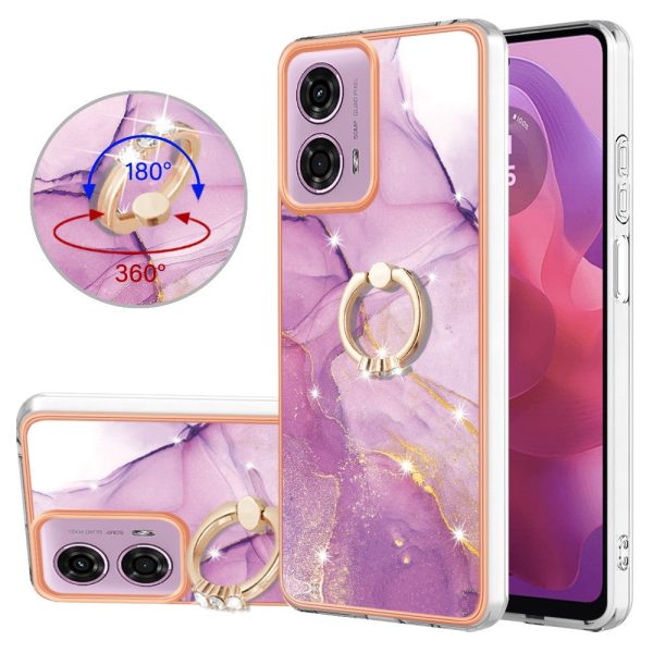 Marble patterned Motorola Moto E14 cover with ring holder - Purple 001 For Sale