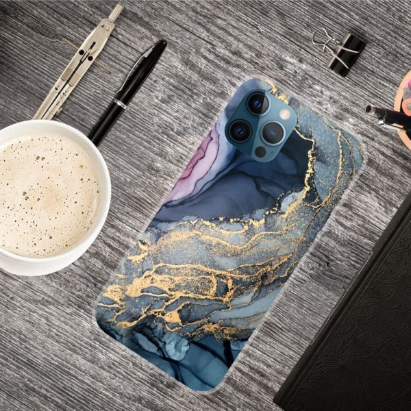 Marble iPhone 13 Pro case - Blue on Golden Splash Marble For Cheap