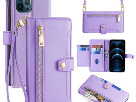 iPhone 12 Pro Max vegan leather wallet zipper case - Purple Hot on Sale