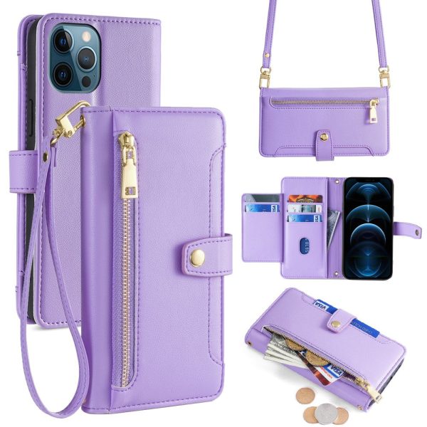 iPhone 12 Pro Max vegan leather wallet zipper case - Purple Hot on Sale