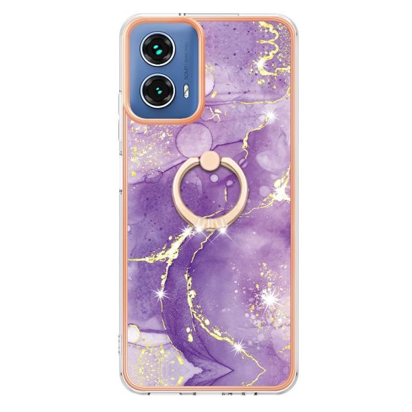 Marble patterned Motorola Moto G34 cover with ring holder - Purple 002 Fashion