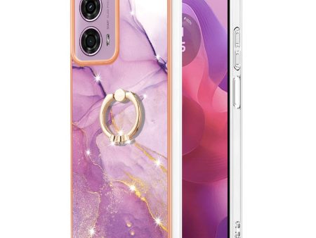 Marble patterned Motorola Moto E14 cover with ring holder - Purple 001 For Sale