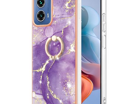 Marble patterned Motorola Moto G34 cover with ring holder - Purple 002 Fashion