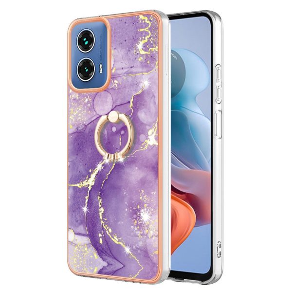 Marble patterned Motorola Moto G34 cover with ring holder - Purple 002 Fashion