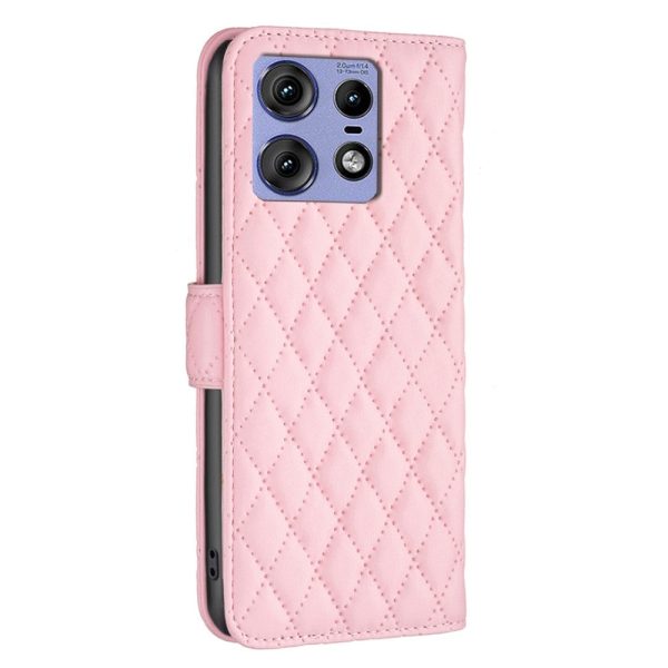 Rhombus pattern matte Motorola Edge 50 Pro flip case - Pink Online Sale