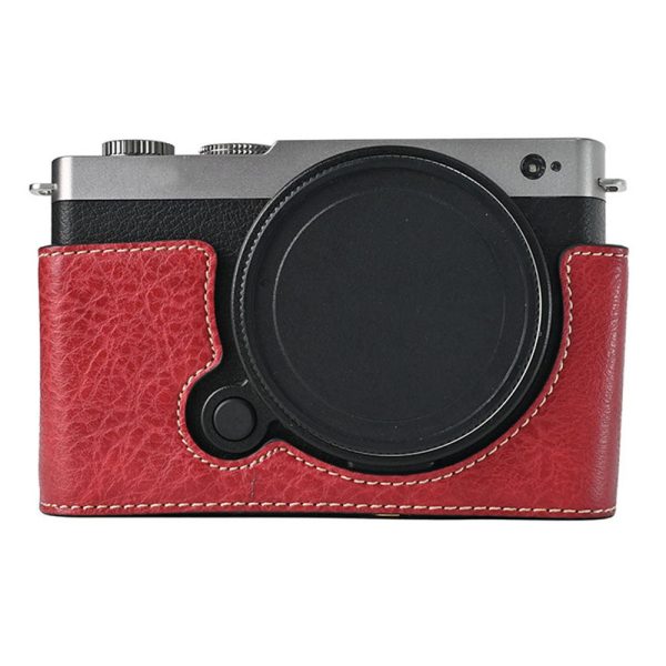 Panasonic Lumix S9 Camera Case Large Cutout Litchi Texture Vegan Leather Protective Cover - Red For Discount