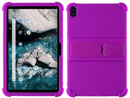 Flexible Silicone Tablet Shell Nokia T20 Cover with Foldable Supporting Kickstand - Purple For Sale