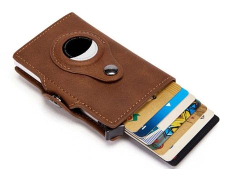 AirTags leather and aluminum alloy wallet cover - Brown Online Sale