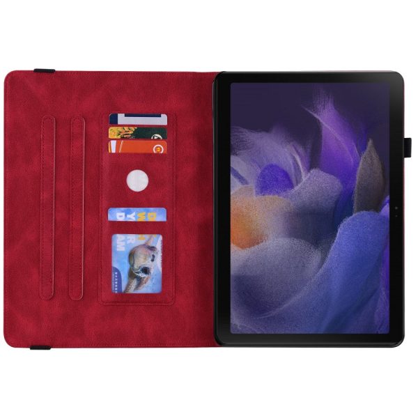 Red leather tablet case for Samsung Galaxy Tab A9 Plus with card holder and butterfly flower imprint Fashion