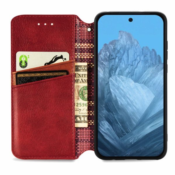 Google Pixel 9 Pro XL leather case with a stylish rhombus imprint - Red Online now