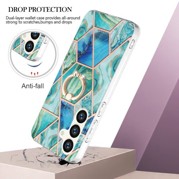 Marble patterned Samsung Galaxy S24 cover with ring holder - Green For Discount