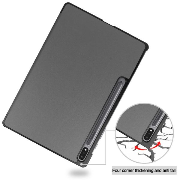 Samsung Galaxy Tab S7 FE tri-fold leather flip case - Grey Online now