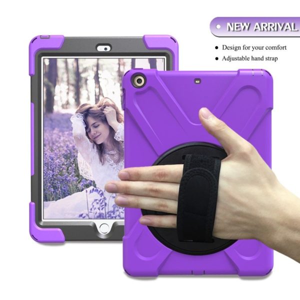 iPad (2018) X-Shape kickstand combo case with hand holder strap - Purple Discount