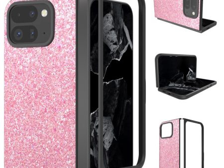 Google Pixel 9 Pro Fold 5G Case Colored Glitter Leather and Bump Resistant Phone Cover - Pink For Sale