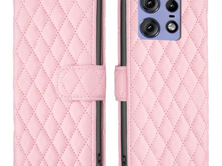 Rhombus pattern matte Motorola Edge 50 Pro flip case - Pink Online Sale