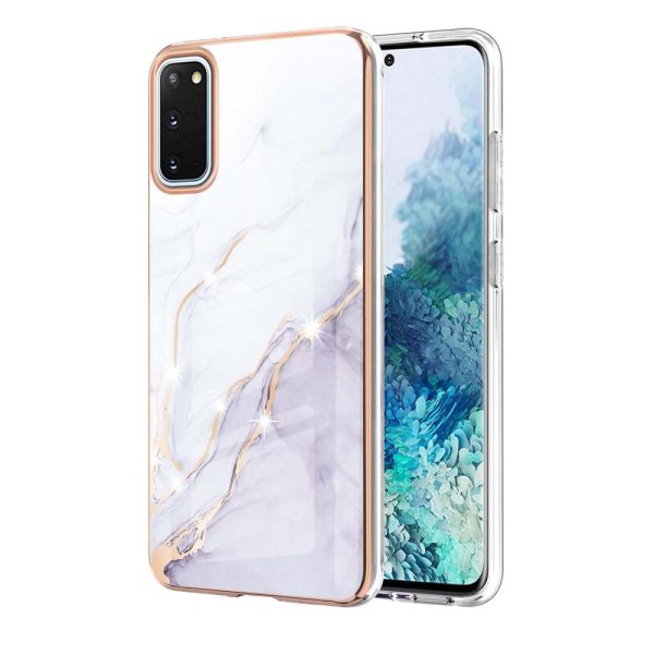 IMD IML Electroplating Marble Pattern Shell Anti-fingerprint Back Case for Samsung Galaxy S20 4G S20 5G - White 006 For Sale