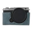 Panasonic Lumix S9 Camera Case Large Cutout Litchi Texture Vegan Leather Protective Cover - Blue on Sale