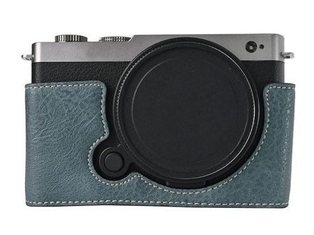 Panasonic Lumix S9 Camera Case Large Cutout Litchi Texture Vegan Leather Protective Cover - Blue on Sale