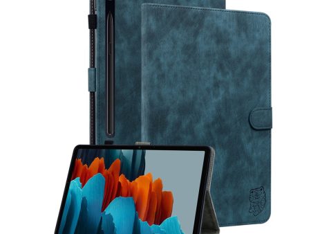 Samsung Galaxy Tab S9 S9 FE Stand Folio Tablet Case Dark Blue Leather Cover with Cute Tiger Pattern and Card Holder on Sale